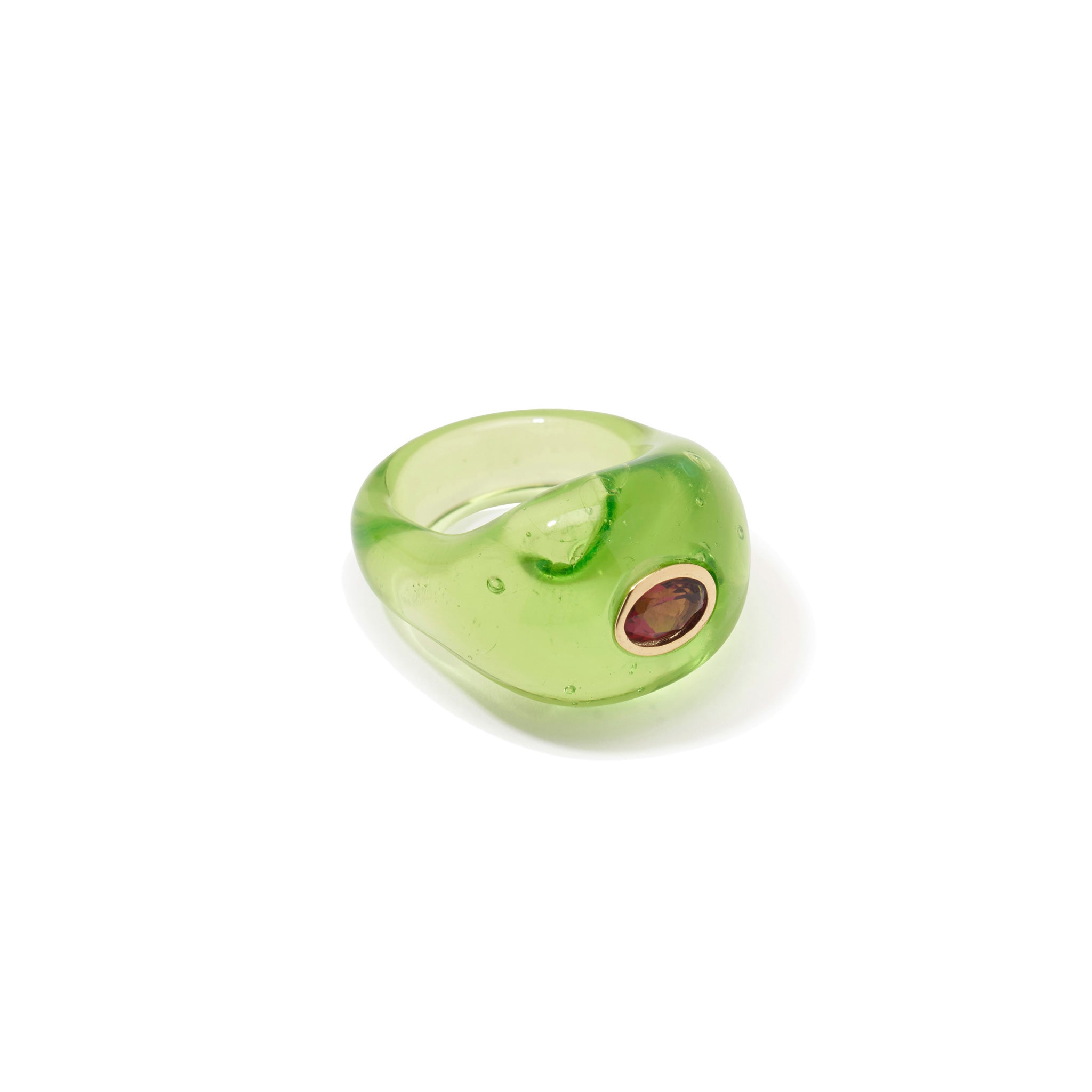 Lizzie Fortunato Monument Ring in Lime. Glass ring inset with semiprecious gem