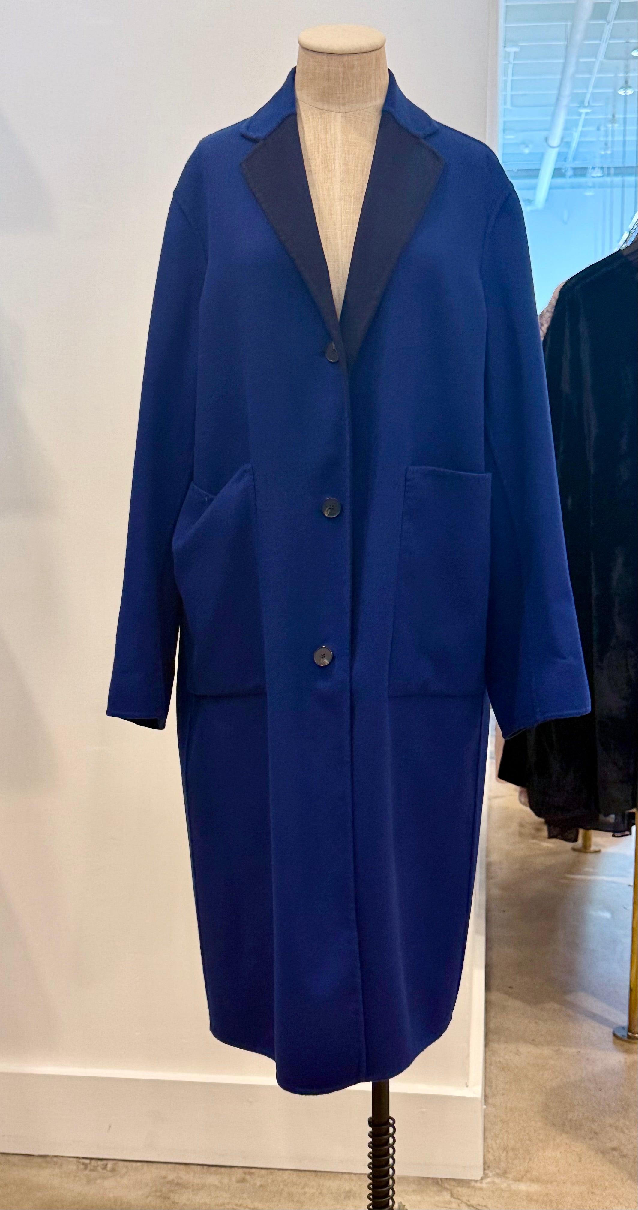 SOFIE D'HOORE bright blue cashmere Cite Coat shown on mannequin