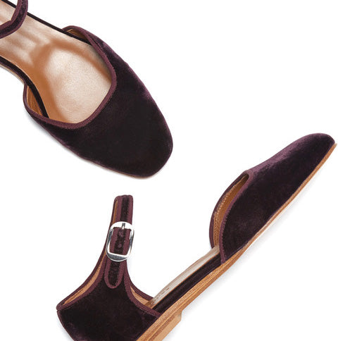 Le monde Beryl burgundy velvet Mary Jane sandal, shown from side