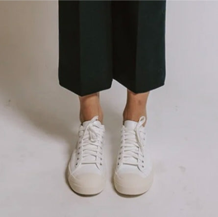 SOFIE D'HOORE FOLK-LMAST white leather sneaker, shown on model with cropped black pants